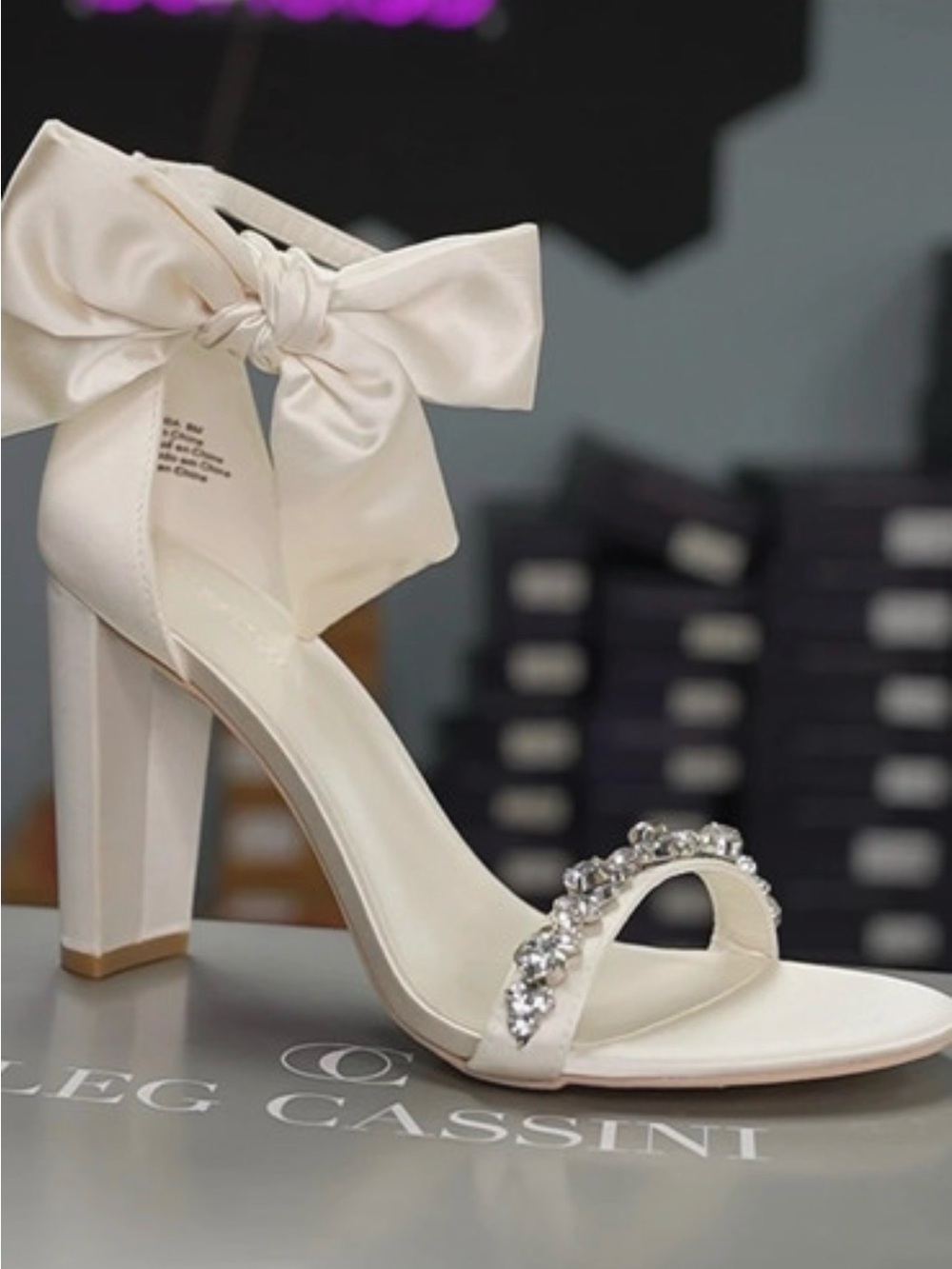 Oleg Cassini "Melania" Removable Ankle Bow
Crystal Strap Heeled Sandal